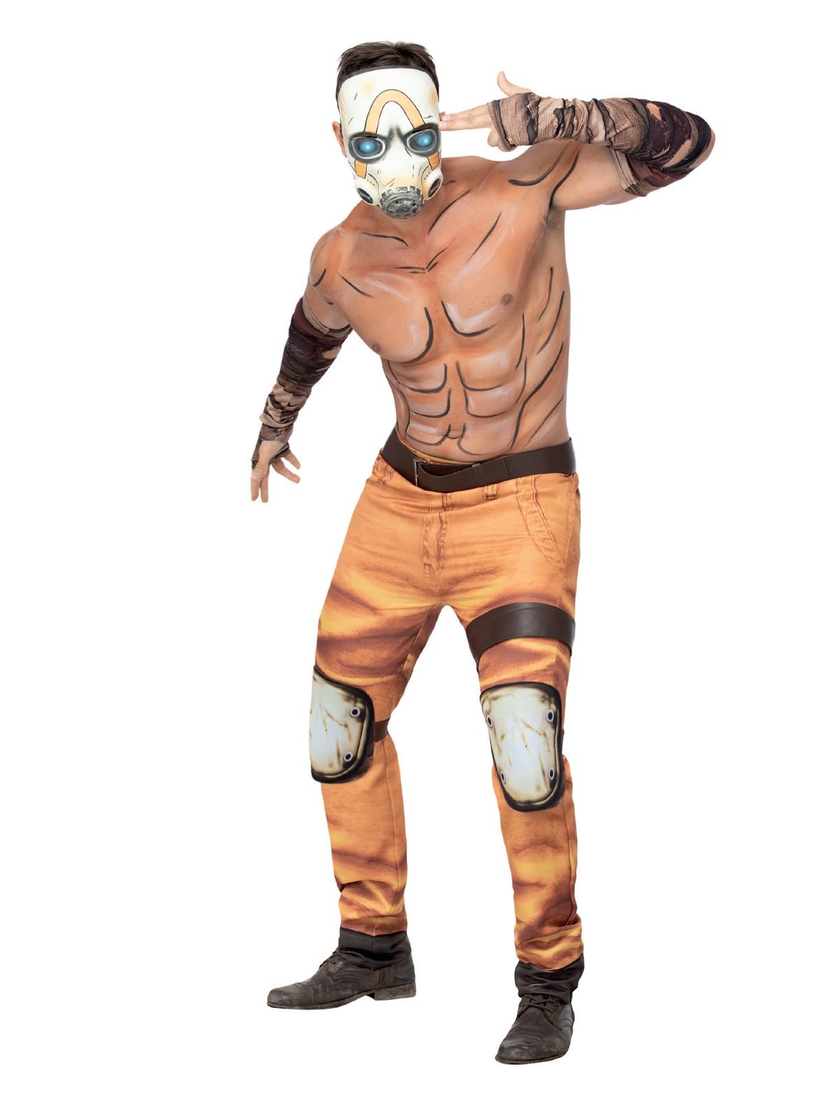 Smiffys Borderlands Psycho Costume for Adults Trousers Belt Arm Cuffs Knee Pads and Mask Officially Licensed Iconic Mask and Printed Trousers Ideal for Matching Couples
