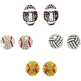 6 Pair Upgrade Unique Rhinestone Stud Earrings Cute Basketball Volleyball Baseball Football Rugby Shiny Crystal Sport Earrings for Women Gift