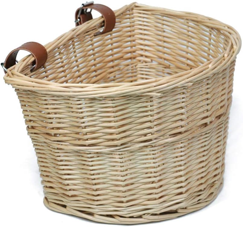 MEIEM Front Handlebar Wicker Bike Basket Cargo Leather Straps