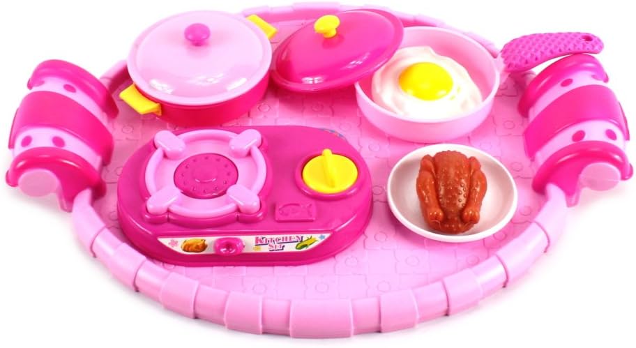 Happy Kid Kitchen Pretend Play Toy Kitchen Play Set w/ Stove, Pot, Pan, Toy Food