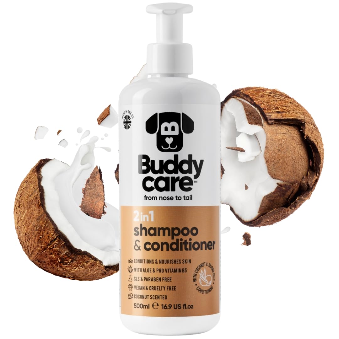 Buddycare Dog Shampoo and Conditioner 2in1 (500ml) Gentle Formula for All Breeds, Gentle Care for Dogs with Sensitive Skin | Hydrating and Nourishing Formula| Natural Ingredients for a Shiny Coat