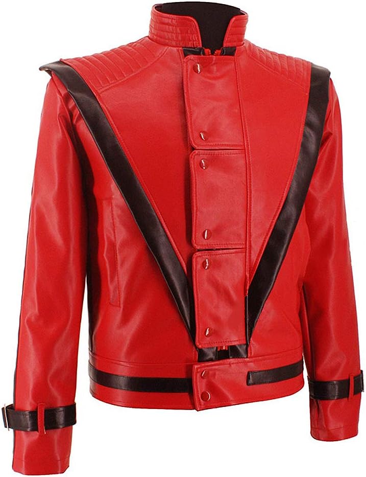 Michael Jackson Thriller Night Leather Jacket Rare Classic MJ Jacket Coat for Fans Costume Shows Jacket in 1980s Red