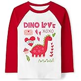Tkria Boys Girls Valentine Shirts Raglan Long Sleeve Monster Truck Dinosaur Candy Love Heart Tops for Kids 2-10T