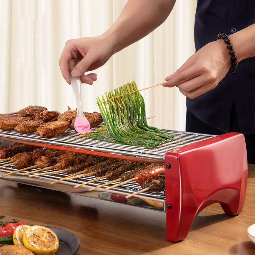 review Double Layer Electric Grill, Large Capacity, Temperature Adjustment, Detachable, Easy to Clean (Red)