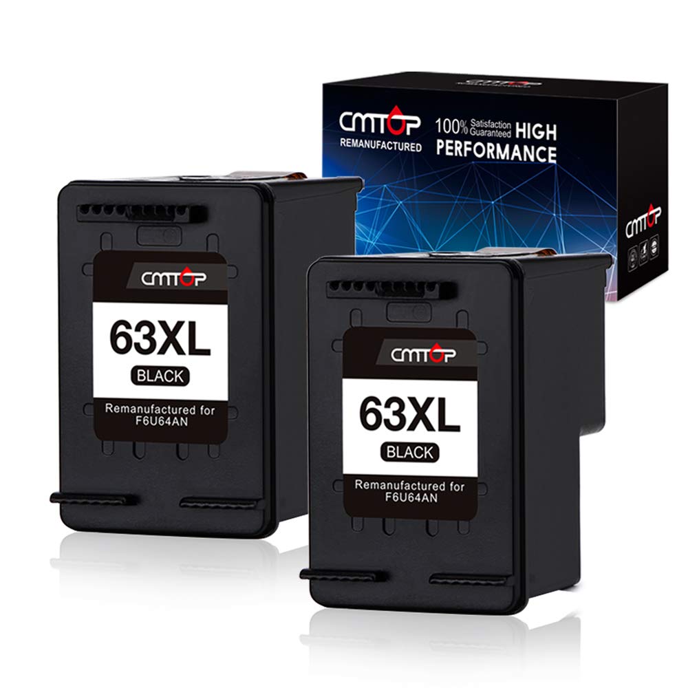 CMTOP 2 Black 63XL Remanufactured Ink Cartridges for HP 63 XL 63XL, High Yield, for HP Envy 4520 4516 HP OfficeJet 4650 3830 1112 3833 4655 5255 HP DeskJet 3633 3634 2132 3632 3630 3636 Printer