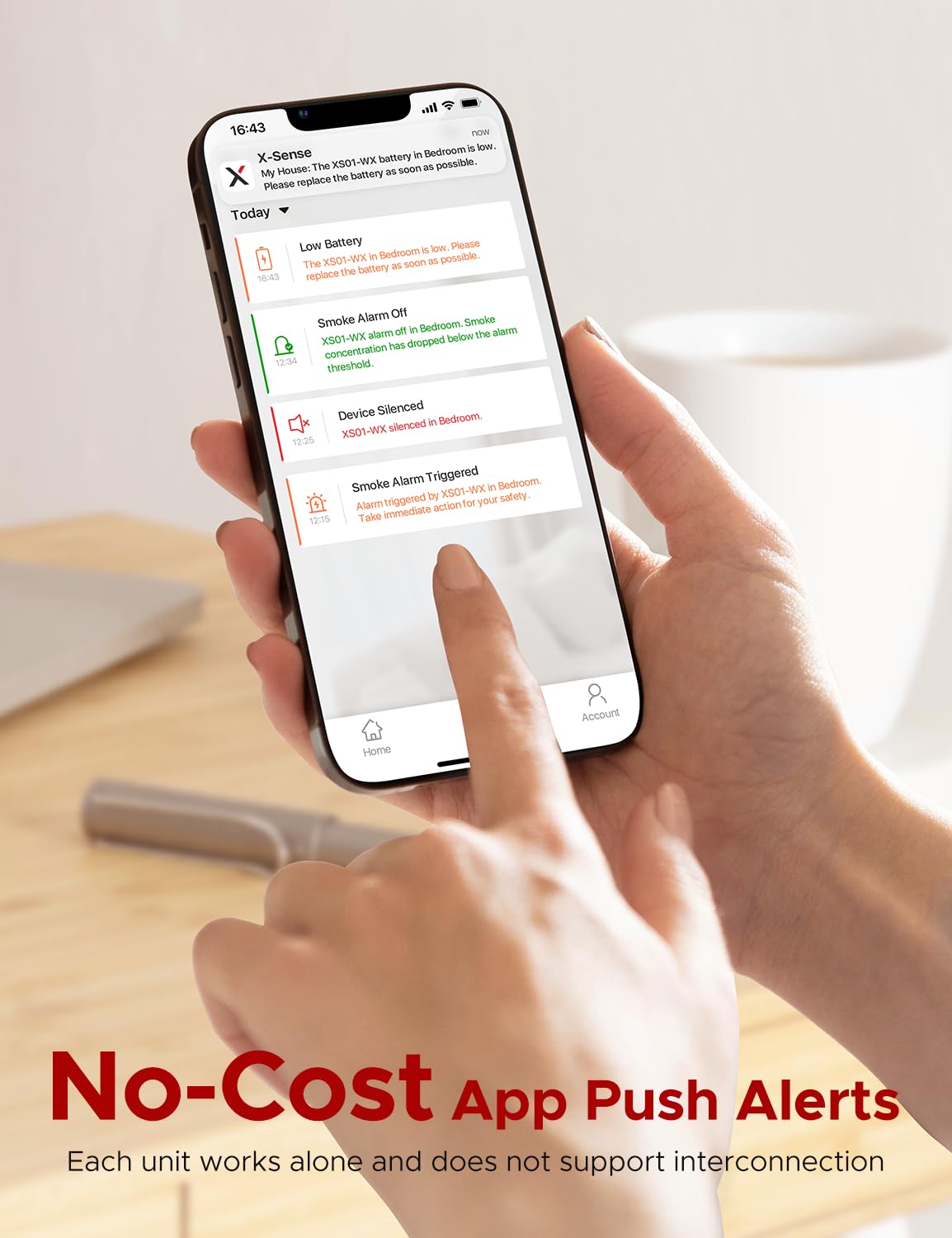 X-Sense Smart Smoke Detector Fire Alarm with Replaceable Battery, Wi-Fi Smoke Detector, Real-Time App Notifications, XS01-WX, 1-Pack