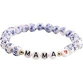 MOTOFITOOL Blue And White Porcelain Bracelet For Mom Daughter, Chinoiserie Bohemian Vintage Floral Jewelry, Mothers Day Gifts, Stretch Bracelets for Women MAMA GIGI NANA Grandma