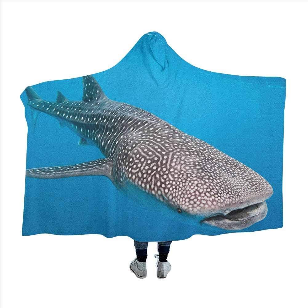 GGACEN Sea Animals Plush Blanket Whale Shark Swimming Predators Hunter Clear Water Under The Sea Picture Print Sherpa Fleece Throw Wearable Blankets Hoodie Cloak Dimgray Blue 60x50 inches