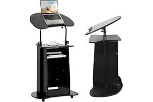 Tcatec Mobile Podium Stand, Sit-to-Stand Lectern Rolling Podium, Height Adjustable Lift Desktop Stand Computer Desk Standing 