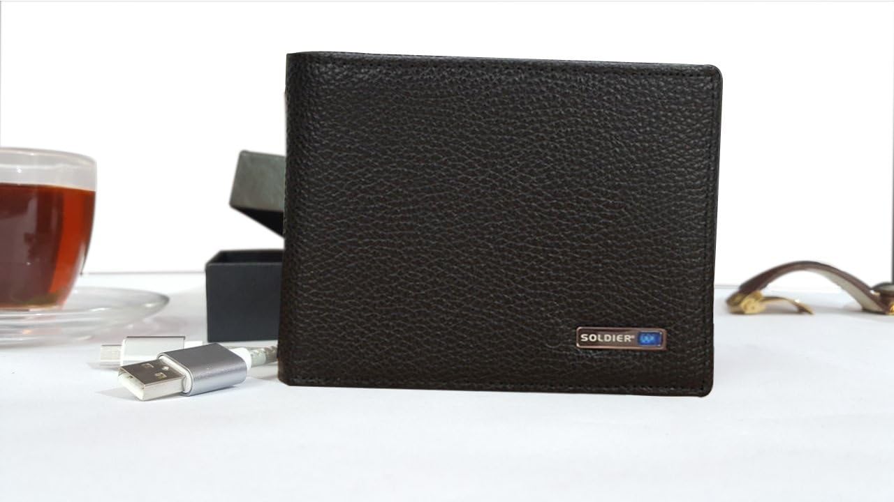 SOLDIER Black Genuine Leather Bluetooth Smart Wallet Anti Lost Finder GPS Locator-Tracker Lost