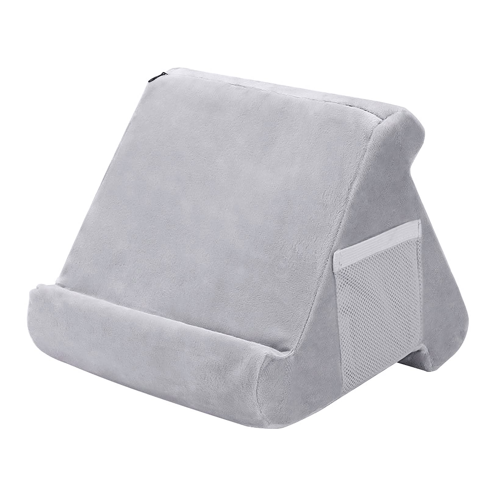 BOFUS Tablet Stand Pillow, Multi-Angle Soft Pillow Lap Stand, Tablet Holder Cushion Stand with Net Pocket，Book Couch Pillow Stand,Portable Triangle Tablet Stand for Tablets, eReaders, Books (Gray)