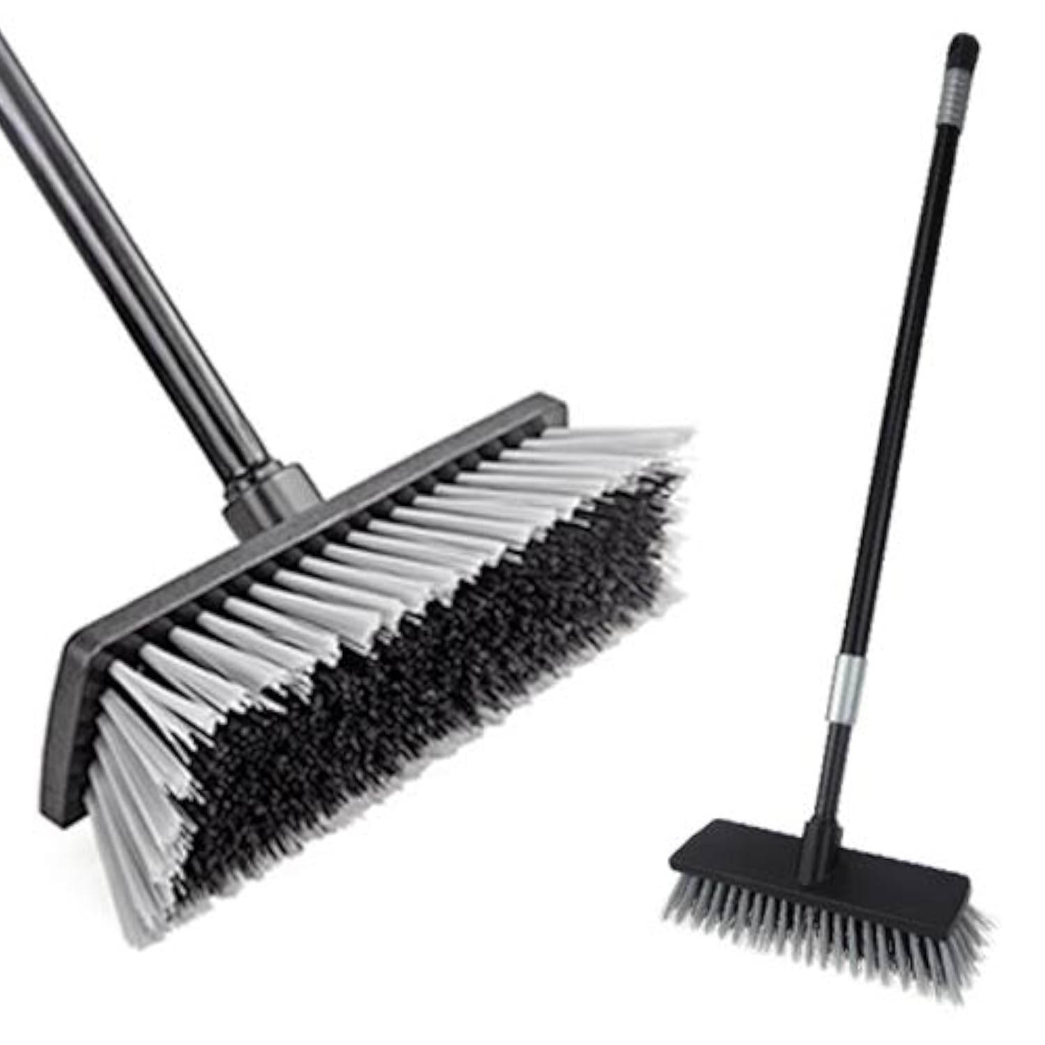Floor Scrubbing Brush Stiff Bristles with 49.6 inches Telescopic Long Handle, Yard Brush Concrete Broom for Cleaning Garden, Patio Bathroom, Kitchen, Garage, Deck, Tile, Marble, Stone, Wood Floors