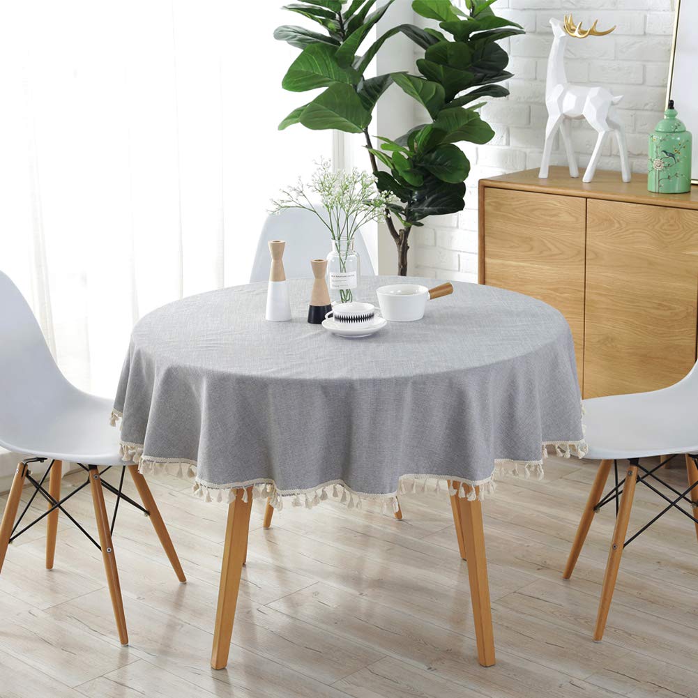 meioro Round Tablecloth Solid Color Tablecloths Tassel Table Cover Cotton Table Cover Multi-Purpose Indoor and Outdoor