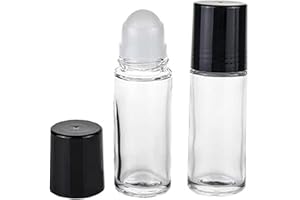 2pcs Black Clear Oil Roller Bottles, 1.06oz Portable Empty Roll On Ball Container Refillable Roller Deodorant Vials Leak-Proo