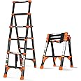 RIKADE Telescoping Ladder, A-Frame Aluminum Telescopic Ladder with 1-Button Retraction, Portable Extension Ladder Adjustable Lightweight Folding Ladder for Home or RV Work, 330lb Capacity(1.4+1.7M)