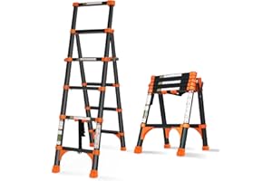 RIKADE Telescoping Ladder, A-Frame Aluminum Telescopic Ladder with 1-Button Retraction, Portable Extension Ladder Adjustable Lightweight Folding Ladder for Home or RV Work, 330lb Capacity(1.4+1.7M)