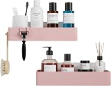 Kitsure 2 Pack Rustproof Shower Caddy Large 29.9cm 28.9cm Drill-Free Pink view 3