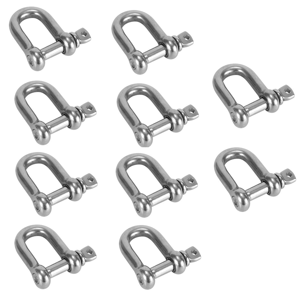 HOUSON Pack of 10 Stainless Steel Shackles, D-Shape Screw Bolt Wire Rope Connector Carabiner Hook with Screw Cap Bolts for Chains Camping, Attachment (M6)