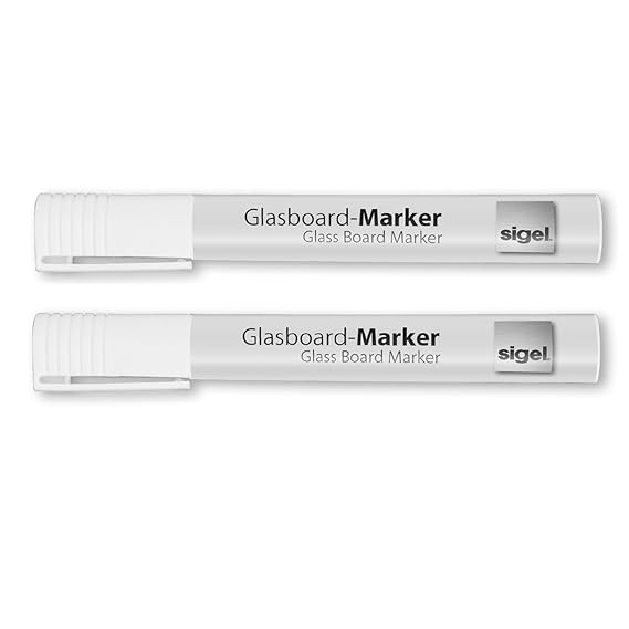 SIGEL GL715 Glasboardmarker abwischbar weiß, Rundspitze 2 - 3 mm, 2 Stück - weitere Farben