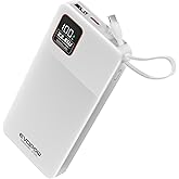 Portable Charger Power Bank, 10000mAh 22.5W Super Fast Charging Powerbank with Built-in USB C in&Out Cable, Slim External Battery Pack for iPhone 16/15/14/13/12/11 iPad Samsung S24 S23 Android etc