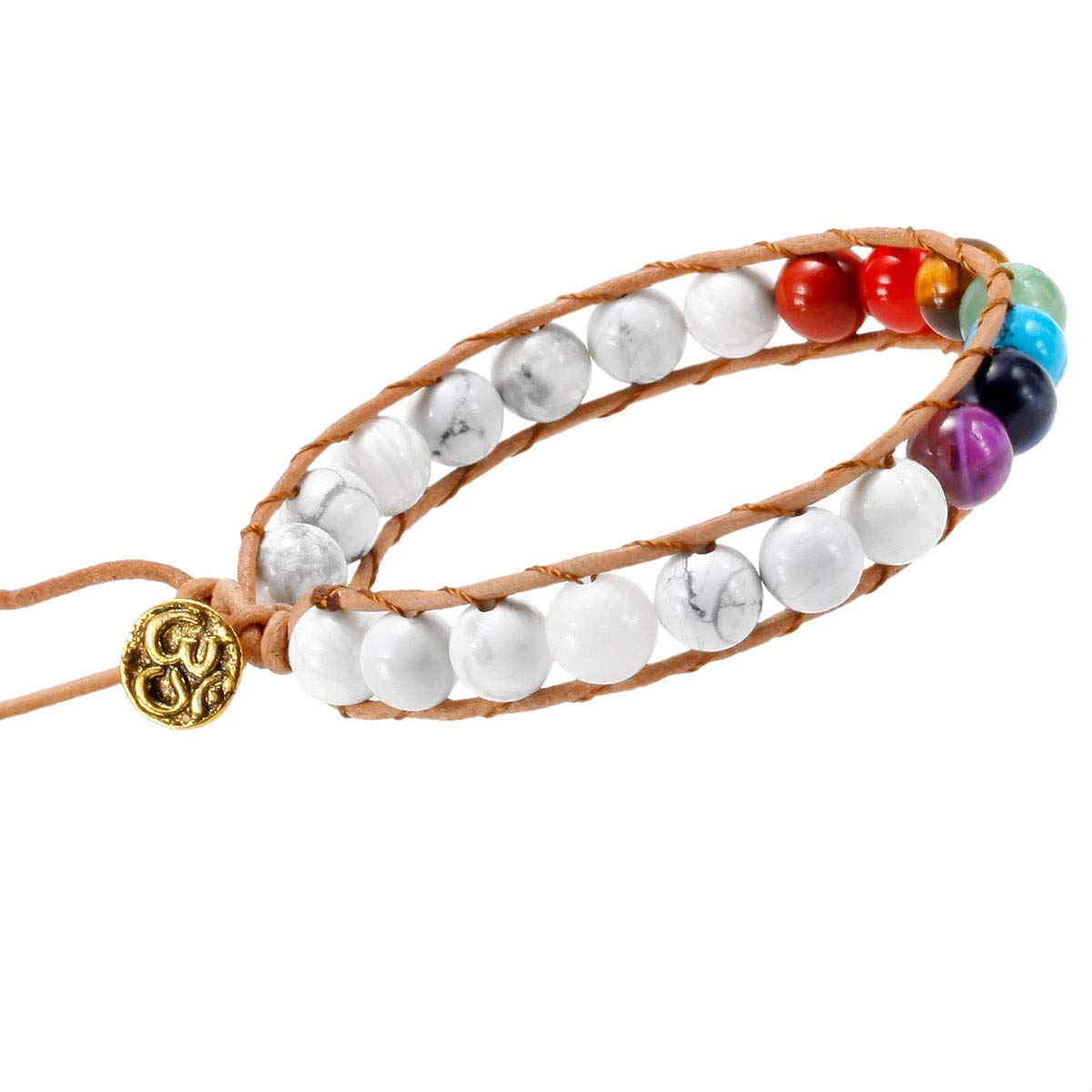 mookaitedecor 7 Chakra Bracelet White Howlite Turquoise Bracelet for Women Men Semi Precious Stone Bead Bracelet 8mm, Colourful Crystal Bead Bracelet Healing Crystal Bracelet Jewellery Gift