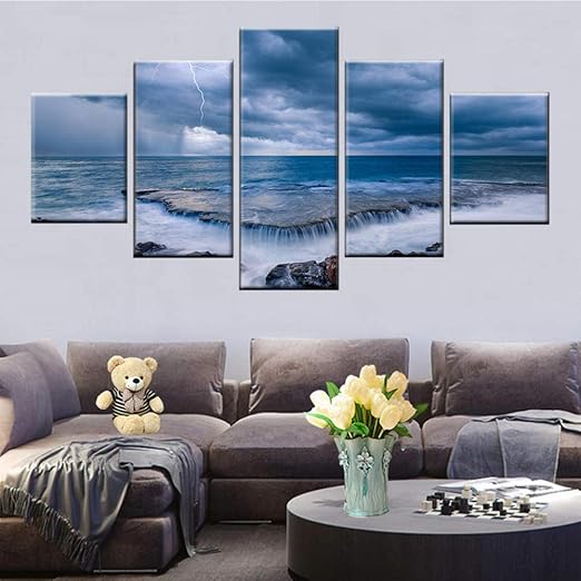 147tdfc Kunstdrucke Leinwanddrucke Kreatives Geschenk 5 Stuck Leinwand Bilder Moderne Wandbilder Xxl Wohnzimmer Wohnkultur 5 Teiliges Wandbild Xxl Lightning Black Cloud Seascape Abstrakt Malerei Amazon De Kuche Haushalt