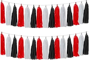 YANGEEY 30pcs Paper Tassels Garland Banner Tissue Paper Tassel DIY Hanging Paper Decorations Party Tassel Garland Decor Baby Shower Nursery Wedding Festival Baby Shower Decoration(30, White+Black+red)