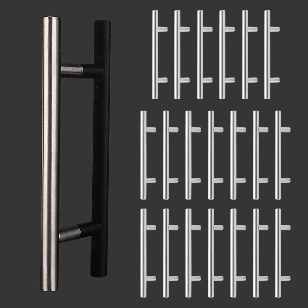 Reelva 20 Pcs Satin Nickel Euro Style Bar Handle Pull Knobs - 96mm Hole Centres / 156mm Overall Length