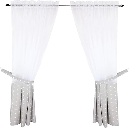 Tuptam Children S Room Voile Curtain Rod Pocket And Tiebacks