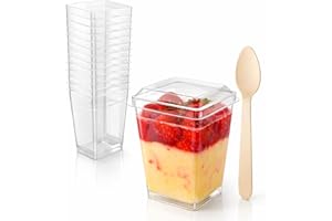 100 Pack 5 oz Plastic Dessert Cups with Lids & Spoons, Clear Small Yogurt Parfait Cups for Pudding Mousse, Mini Appetizer Con