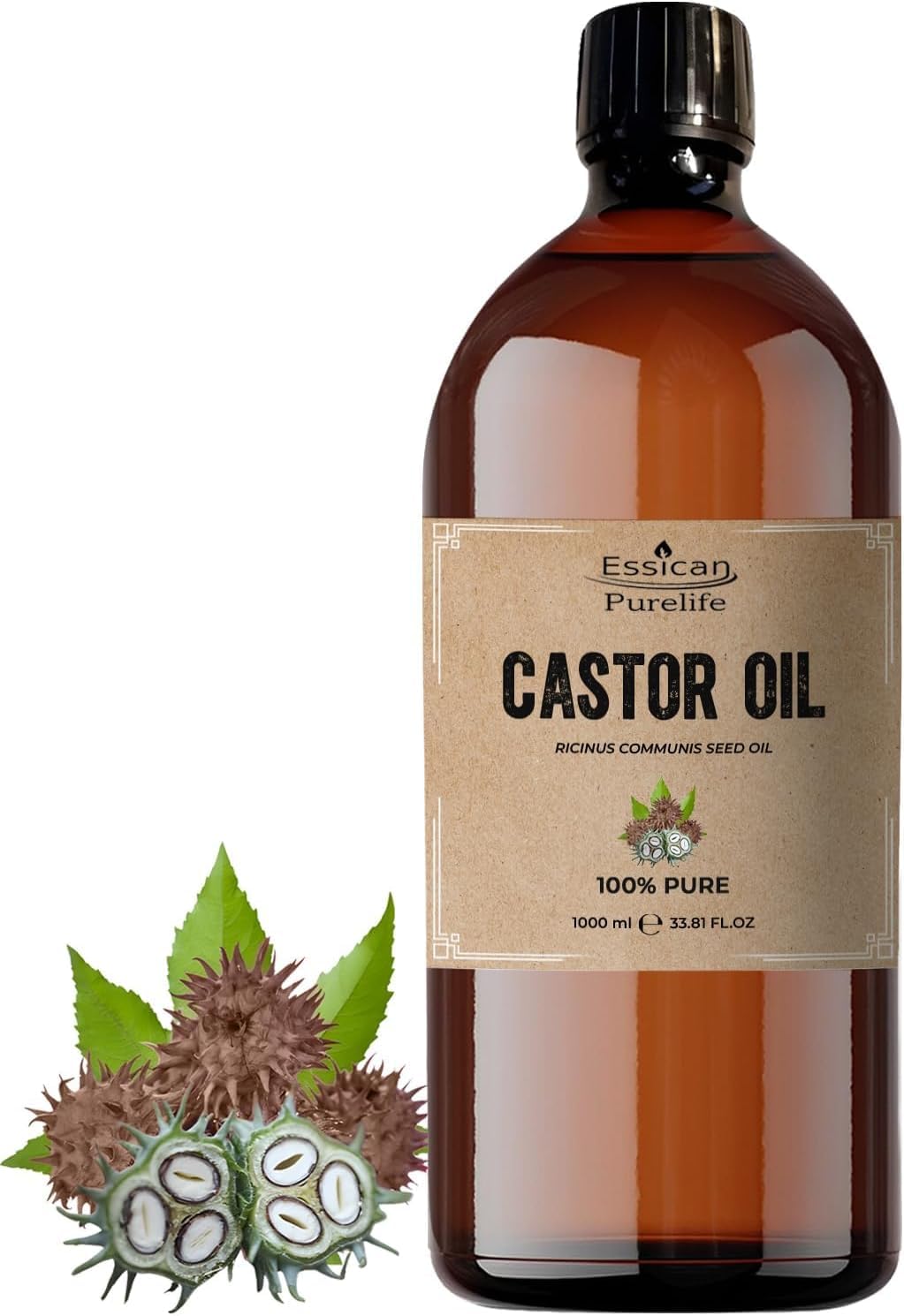 Castor Oil 1000ml, Cold Pressed for Hair Growth, for Skin, Eyelashes & Eyebrow Boost, Ideal for Body, Beard & Nails - 100% Vegan, Cruelty-Free