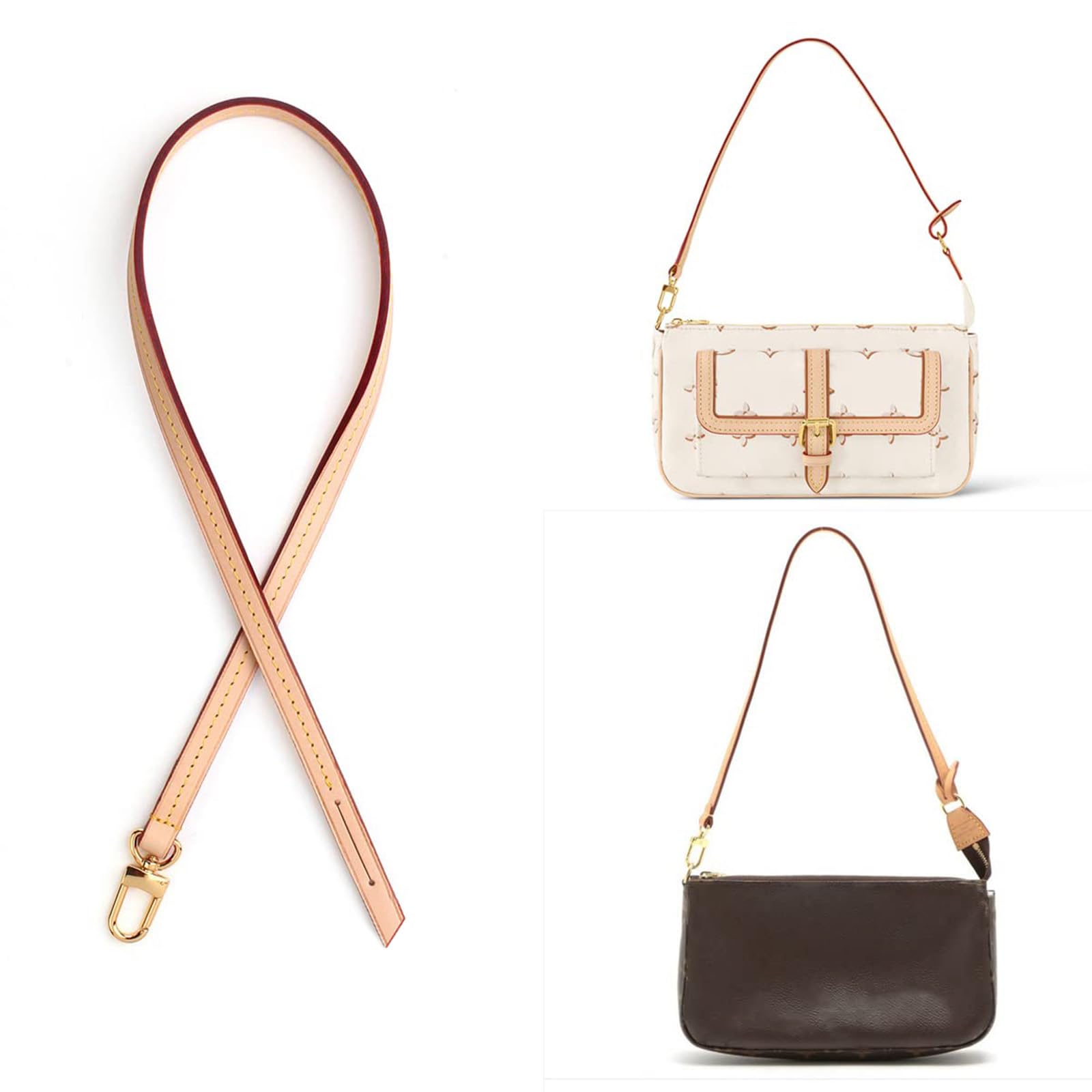 jiesinlov Genuine Vachetta Leather Replacement Bags Thin short Strap Shoulder Straps for Multi Pochette Boulogne pouchette Montaigne Accessories 20INCH (0.39Width Single Buckle 23.5Length)