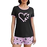 YIJIU Womens Pajamas Sets 2 Piece Soft Short Sleeve Round Neck Tops and Shorts Sleepwear Lounge Set with Pockets