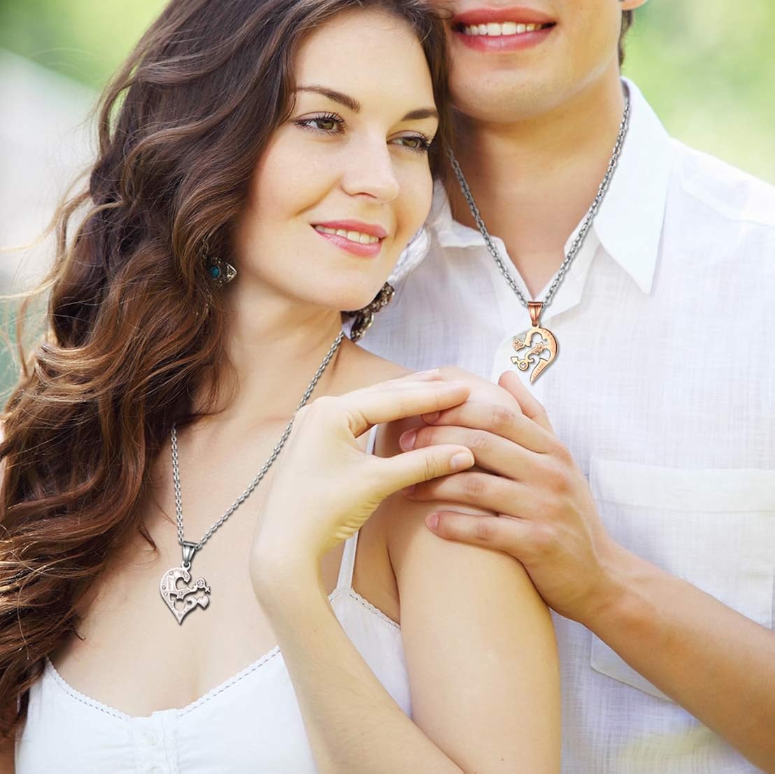 JewelryWe His and Hers Matching Set Love Eternal Half Heart Pendant with Male Female Symbol Puzzle Couples Necklaces - Image 4