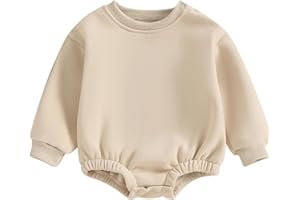Gueuusu Newborn Warm Sweatshirt Romper Baby Boy Girl Solid Crewneck Long Sleeve Fleece Sweater Bodysuit Thick Winter Clothes