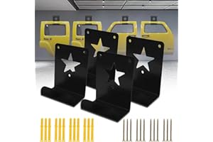 ZHITAOXUN 4 Pack Heavy Duty Wall-Mounted Door Storage Rack Bracket for Jeep Wrangler JK JKU JL JLU CJ YJ TJ LJ JT,Removable Car Door Hangers with Five-pointed Star Pattern,Space-Saving (4pcs)