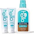 Hello Antiplaque and Whitening Fluoride Free Toothpaste and Naturally Healthy Antigingivitis Mouthwash, Alcohol Free, Vegan, SLS Free and Gluten Free, 4.7 Ounce Tubes, 16 Ounce Bottle