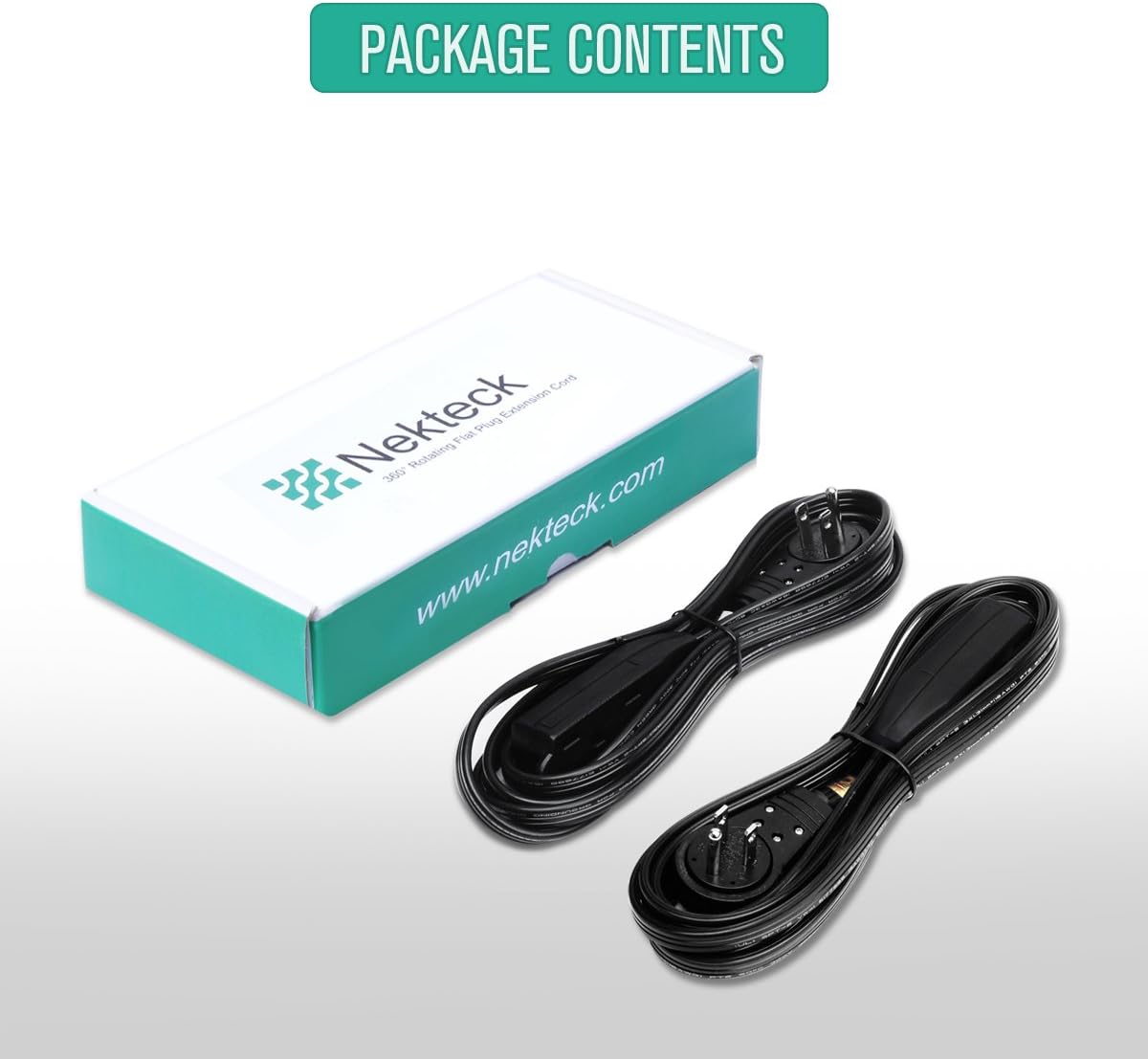 Nekteck [UL Listed] 8 Feet Power Strip Extension Cord [2 Pack] 360 Degree Rotating Angled Flat Plug with 3 Electrical Power Outlets 16AWG Power Cord Cable 3 Prong Grounded Wire: Home Audio & Theater