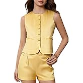 winkbay Women's 2 Piece Work Office Outfits Button Up Crew Neck Blazer Vest and Wide Leg Shorts Summer Sets