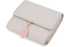 UTO Wallet for Women PU Leather Leaf Pendant Card Holder Phone Checkbook Organizer Zipper Coin Purse