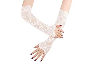 Suxgumoe Ladies Lace Arm Sleeves, 38 CM Long Elegant Tea Party Gloves, Women Elbow Length Long Gloves