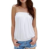 DJT Women's Tube Tops Strapless Bandeau Tank Strapless Blouse Off The Shoulder Tunic Shirts Summer Casual