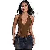 MakeMeChic Women's Corset Halter Tops Y2K Going Out Lace Up Tops Gothic Cowgirl Crop Tops