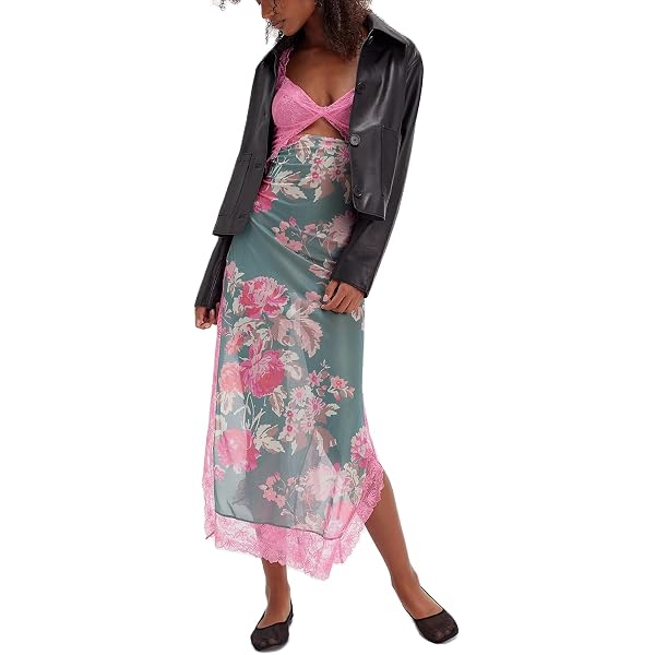 sweetheart neck floral print patchwork layered maxi dresses-white Women Lace Patchwork Mesh Maxi Dress Floral Print Cutout Sweetheart Neck Backless Slit Summer Y2K Long Dresses Pink M