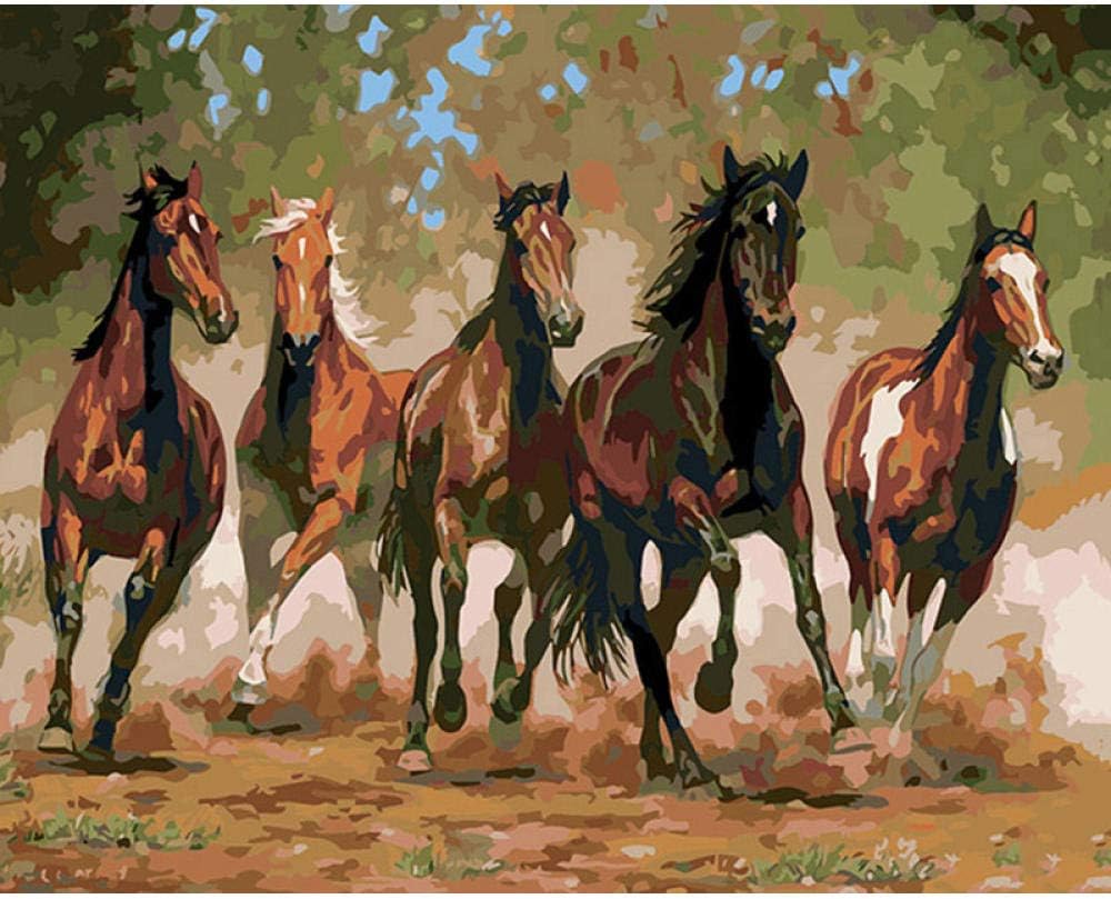 Yonisne DIY Oil Painting Paint by Numbers Kit Galloping horse Image Drawing On Canvas by 100% Hand Coloring Arts Crafts 15.75 x 19.69 in