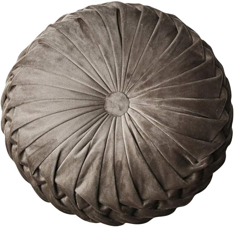Ewer Round Pumpkin Throw Pillow European Velvet Sofa Pillow Pleated Round Floor Filled Cushion Home Decorative for Couch Chair Bed Car, 15inch, Bronze