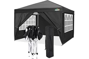 COBIZI 10x10 Pop Up Canopy Tent with 4 Sidewalls,10x10 Easy Up Waterproof Canopy Tents for Parties Camping Exhibition, Outdoor Easy Set U Gazebo Tent with Carry Bag,8 Stakes & 4 Ropes(Black