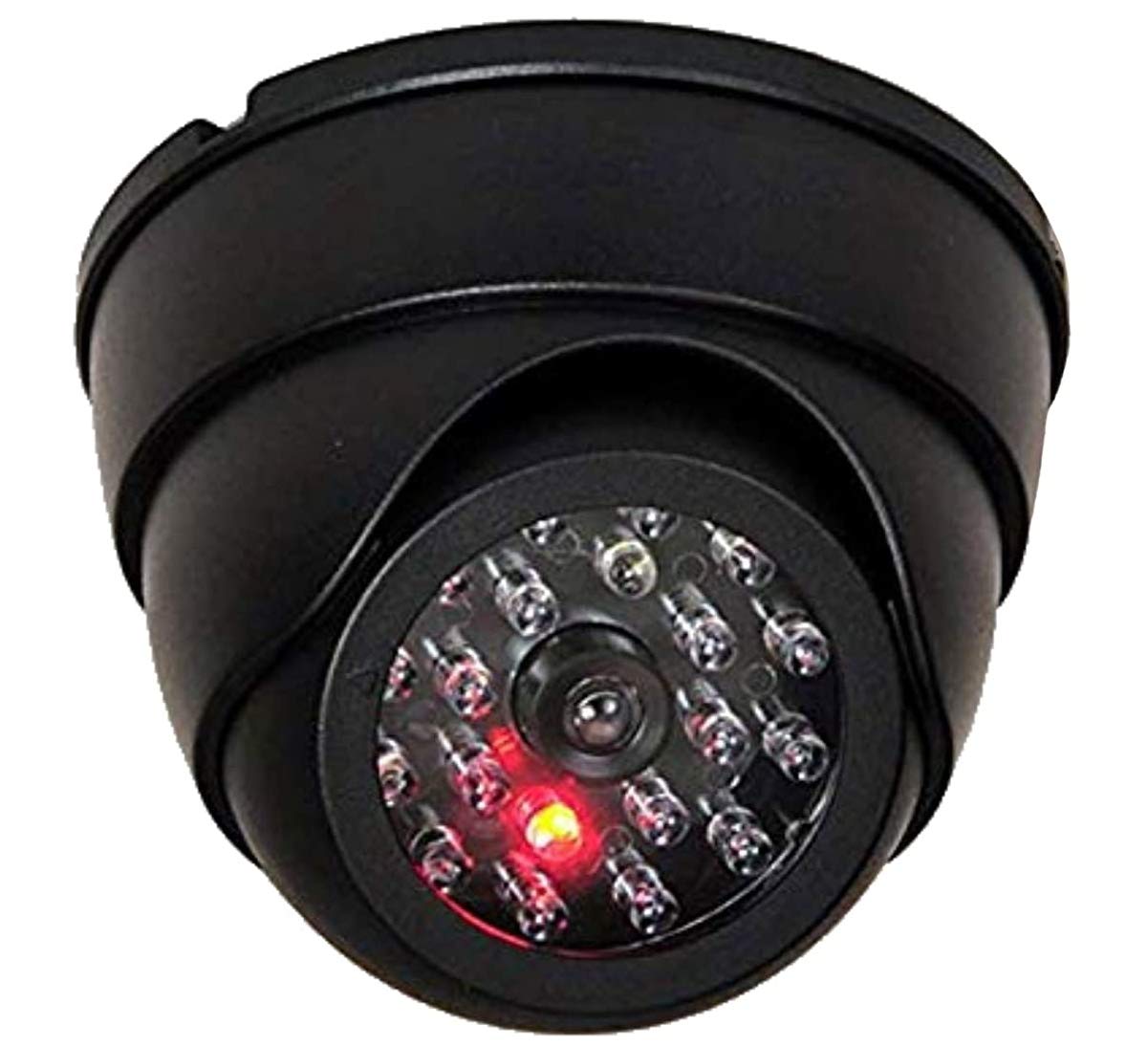 O&W Security Dummy Surveillance Camera with Lens & 25 IR LEDs + Flashing LED, Waterproof, Diameter 9.5 cm/Height 6.8 cm, Includes Mounting Material, Indoor & Outdoor, 2 x AA