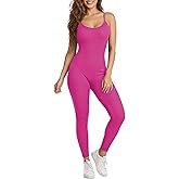 AURUZA Jumpsuit for Women Workout Seamless Jumpsuits Ribbed One Piece Tank Tops Rompers Spaghetti Strap Exercise Jumpsuits