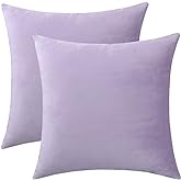 Jeneoo Comfy Soft Thick Velvet Throw Pillow Cases for Sofa Couch, Decorative Solid Square Cushion Covers for Bedroom Car (Lavender, 18 x 18 Inches, 2 Pieces)
